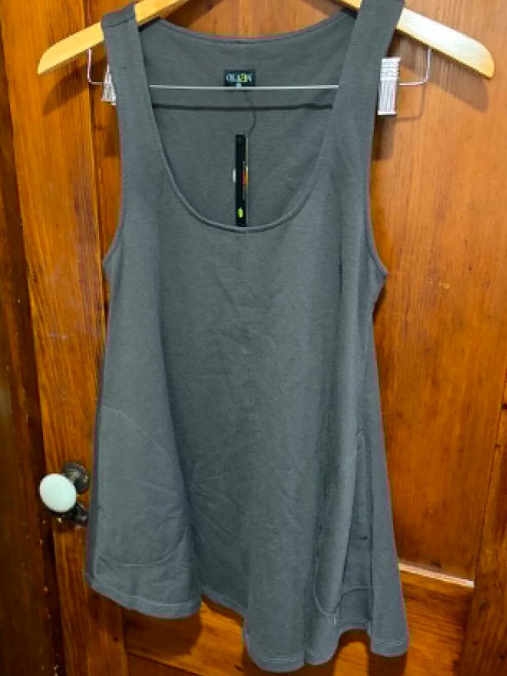 Grey OLIAN Maternity A-Line Scoop Neck long Tank Tunic Top with Pockets NWT XS